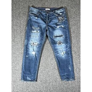 Cello Blue Distressed Stretchy Jeans Womens Size‎ 11x28 Button Fly